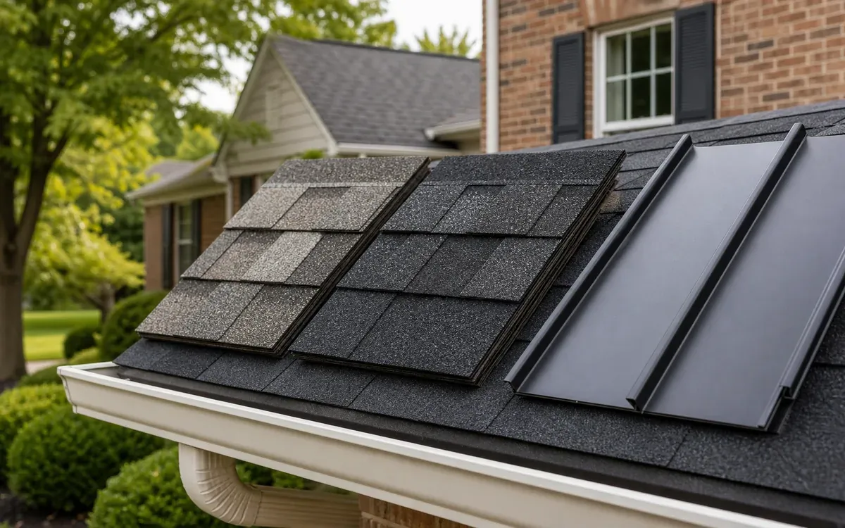 Architectural shingles and standing-seam metal roofing on an Indianapolis-area home